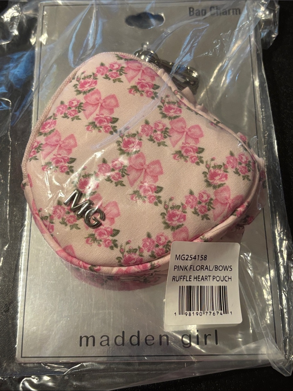 Madden Girl Pink Floral Heart Coin‎ Pouch with MG Logo